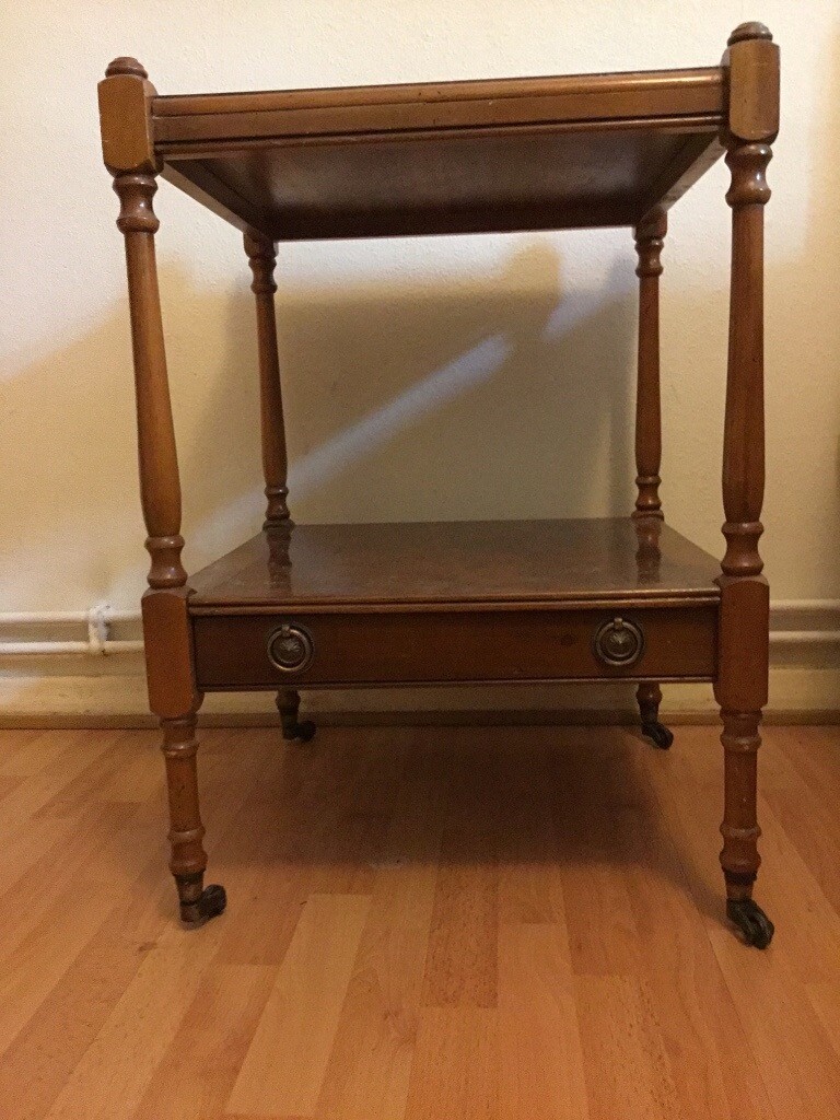 Two Antique Wooden Square Side tables with an elegant little drawer at