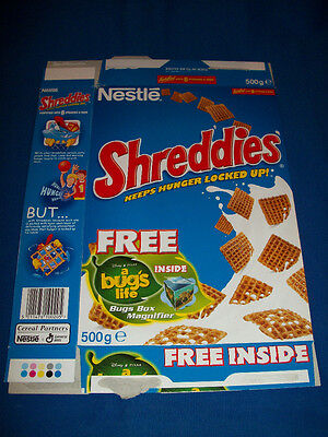 DISNEY British SHREDDIES CEREAL BOX w/ BUG's LIFE Promotion Nestle GENERAL MILLS