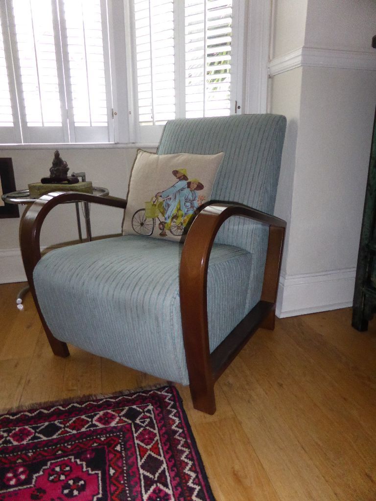 Art deco style upholstered Laura Ashley Darwin Wood Armchair with