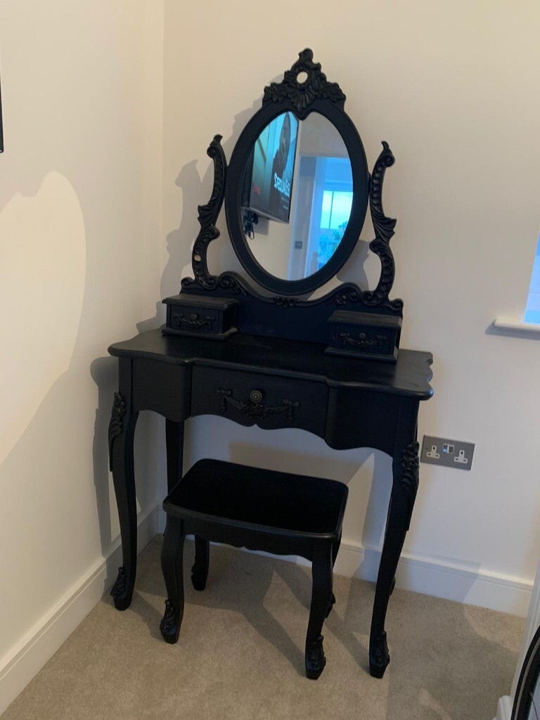 Lovely Gothic Black Dressing Table with Mirror and Stool Great