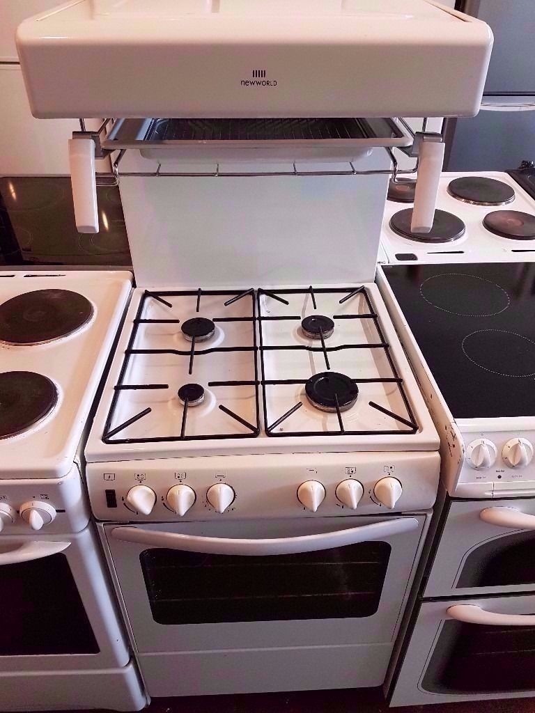 New World 50THLG 50cm Gas Cooker in White High Level Grill Gas Cooker