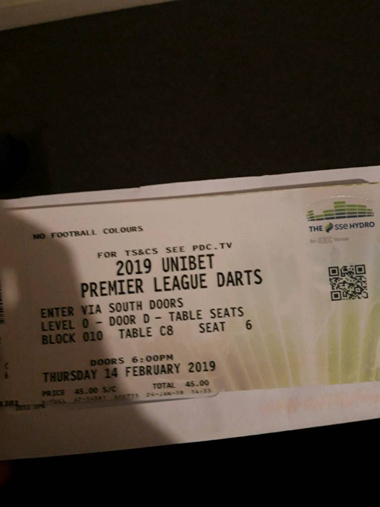 Premier League Darts Ticket. in Dundee Gumtree
