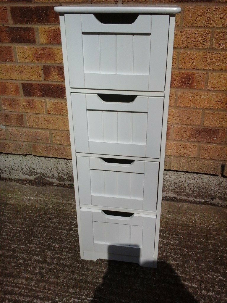 Slim White 4 Drawer Unit Ideal For A Bathroom Bedroom In