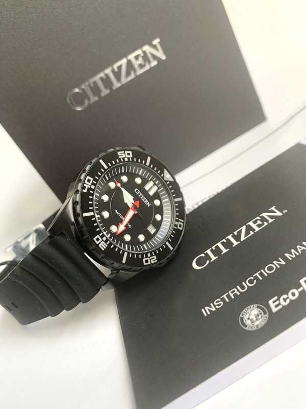 Pre-owned Citizen Brand  Watch Nj0125-11e Automatic Black Date Dial Black Rubber Strap