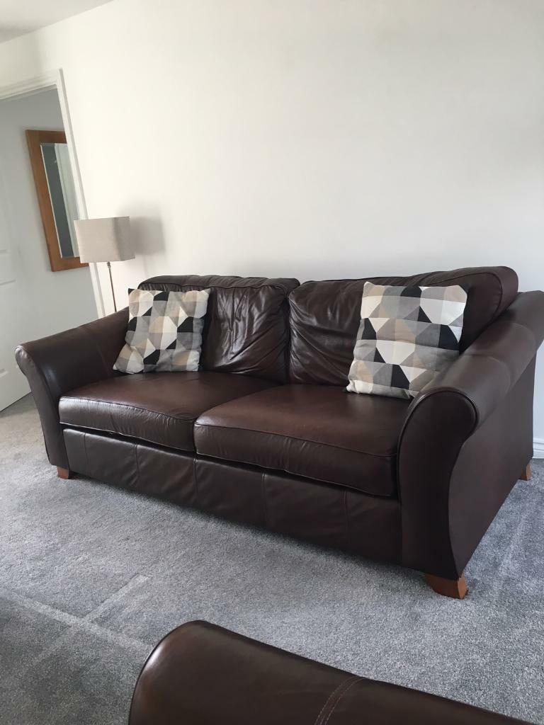 M&S Abbey leather large sofa , 2x Armchairs and foot stool brown