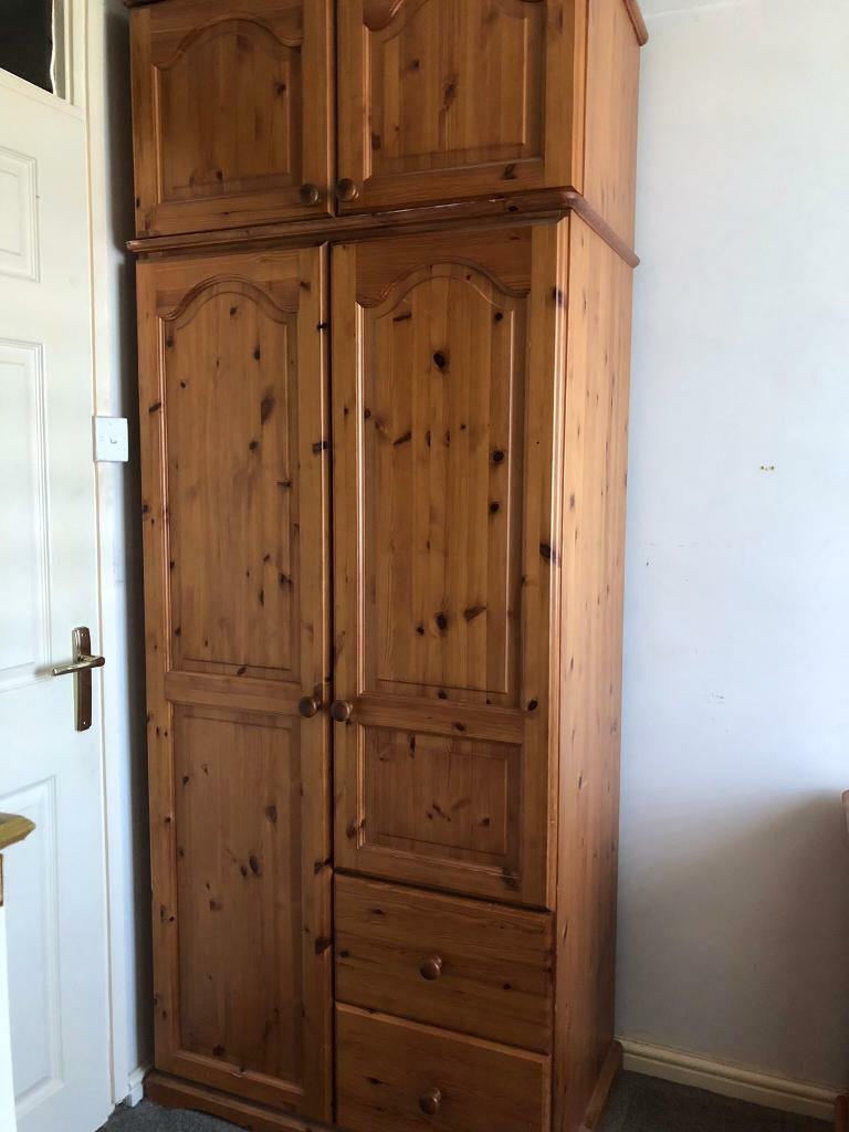 PINE WAXED DOUBLE WARDROBE ,TWO DOOR WARDROBE AND TOP BOX in Yeovil