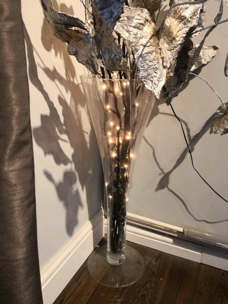 Tall Glass Vase With Twigs Butterflies And Fairy Lights In Theale