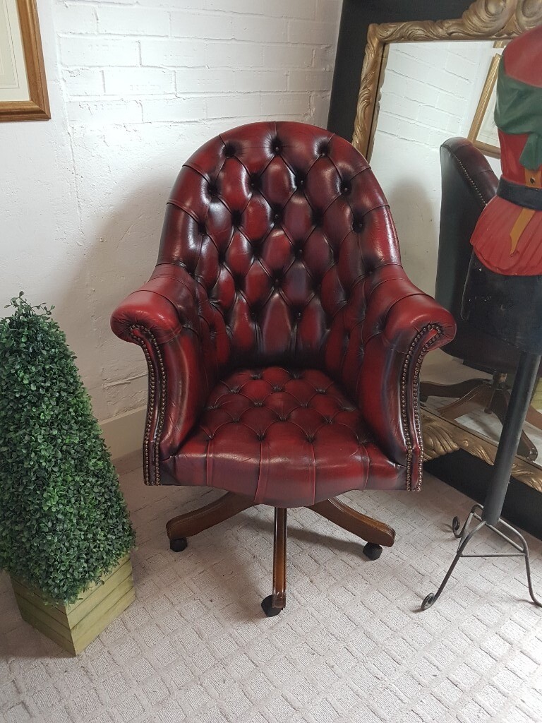 Stunning red leather chesterfield button back Captains chair in North
