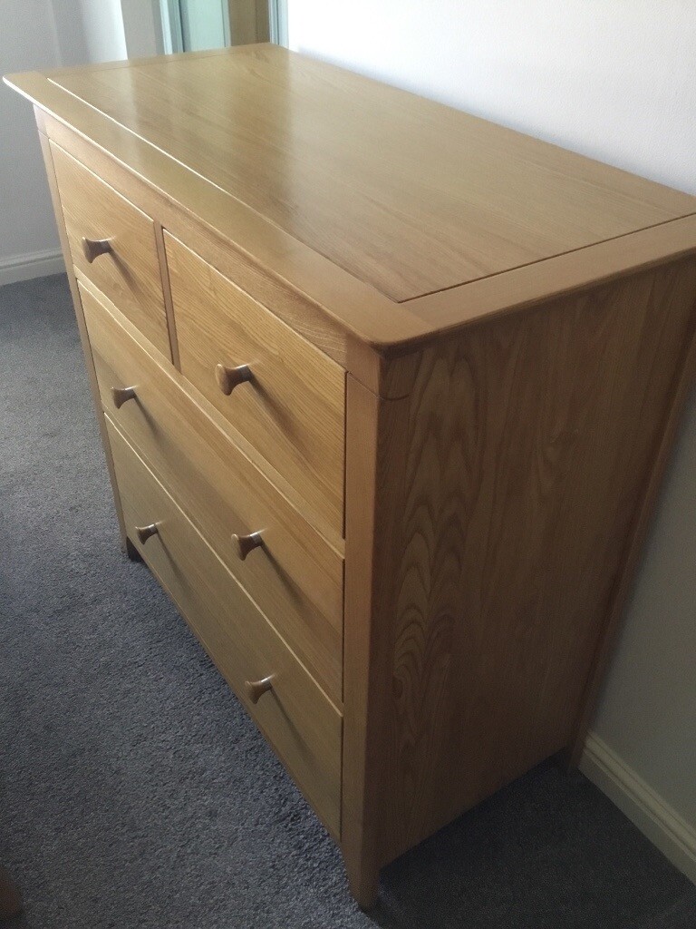 Oak Double Bed and Matching Wardrobe , Chest of Drawers and Two Bedside