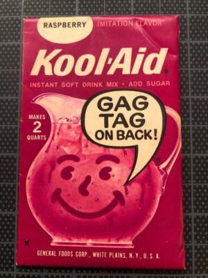 VINTAGE 1960's KOOL-AID FULL PACK Sealed Mip RASPBERRY FLAVOR old stock GAG TAG