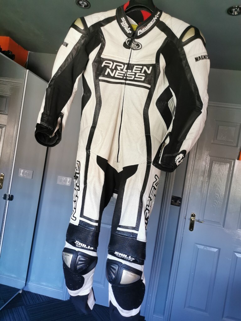 Arlen Ness One Piece Motorcycle Leathers Suit white Eu 52 UK 42 in