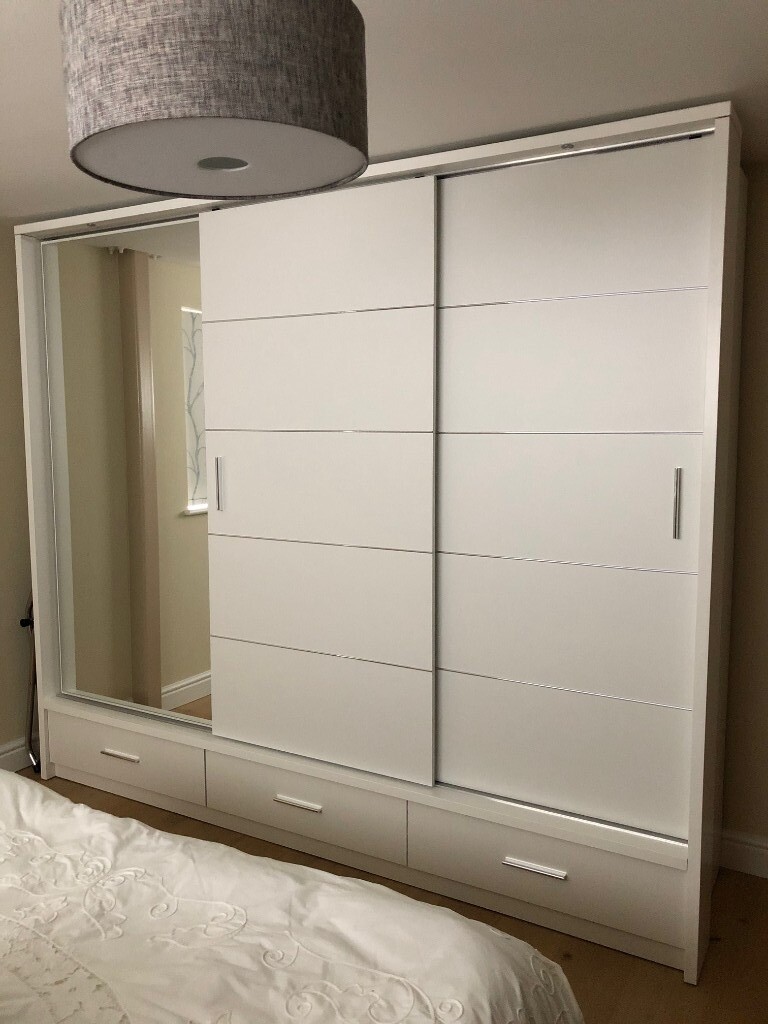 Matt White x3 Sliding Door Mirror Wardrobe 250cm in Bath, Somerset