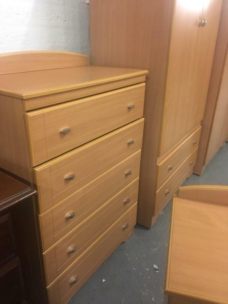 ** BEECH BEDROOM FURNITURE wardrobes, drawers, bedside table ** in