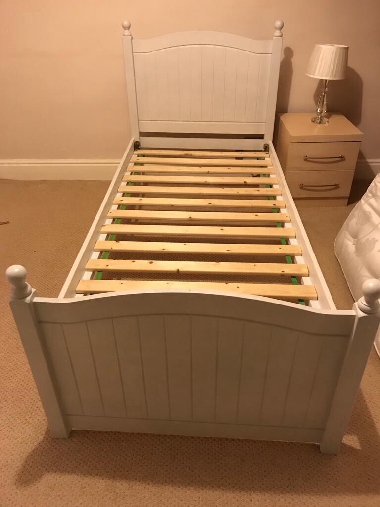 Single Bed White With Full Size Pull Out Storage Underneath In