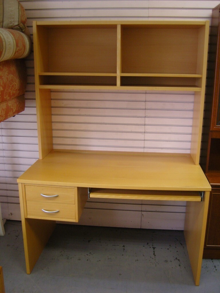 Home Office Computer Desk with 2 Drawers and Overhead Storage in
