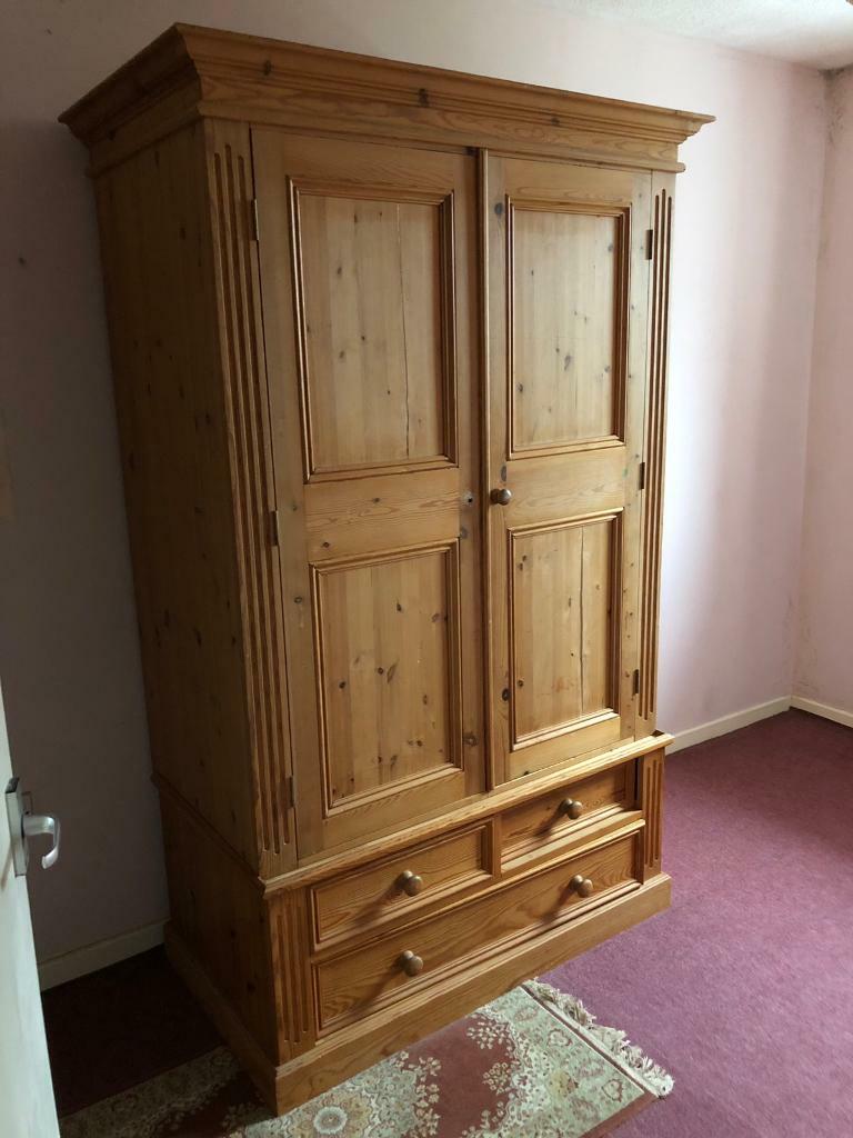 Solid pine wardrobe custom built, top and bottom sections separate to