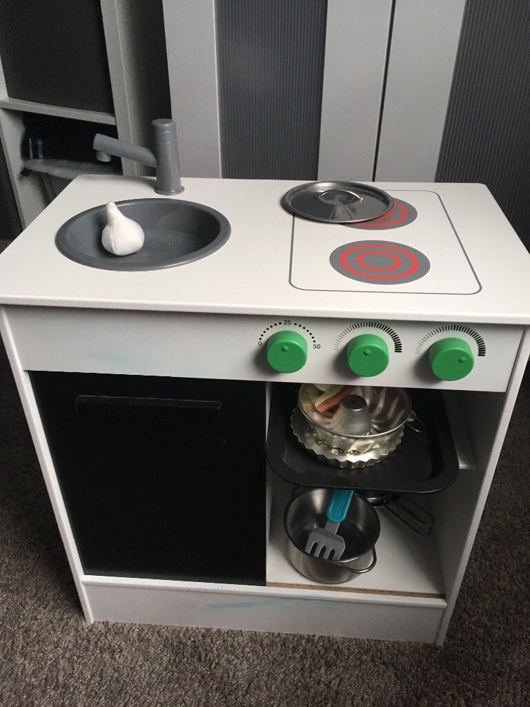 Children’s toy kitchen, IKEA includes toy food, pots, pans utensils etc