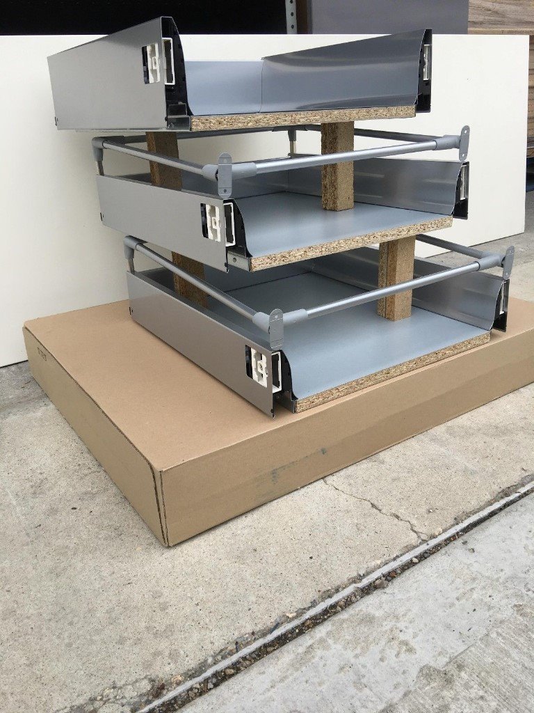 Kitchen Drawer Box 3 Pan Pack 600mm With Dividers 2x Deep 1x