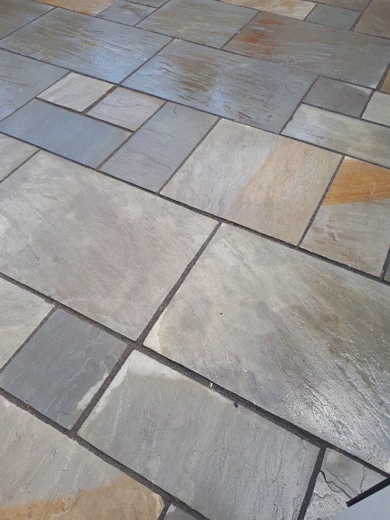 Grey Buff Indian Sandstone Paving Slabs In Burton On Trent