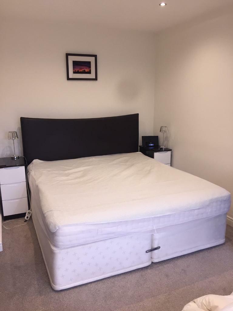 FREE Dunlopillo SuperKing Size Bed Spring age divan, with leather brown leather headboard in