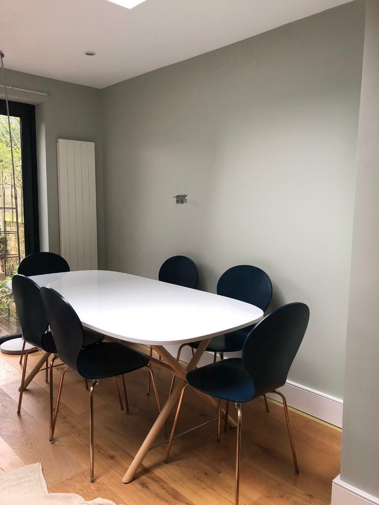 Ikea 6 seater dining table and 6 Made com chairs 