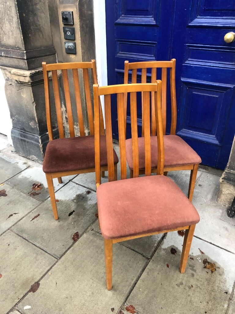 3 X Teak Kitchen Dining Chairs Chair Covers Is A Brown Velvet