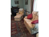 Parker Knoll 2 seater settee, recling chair and chair with pouffee