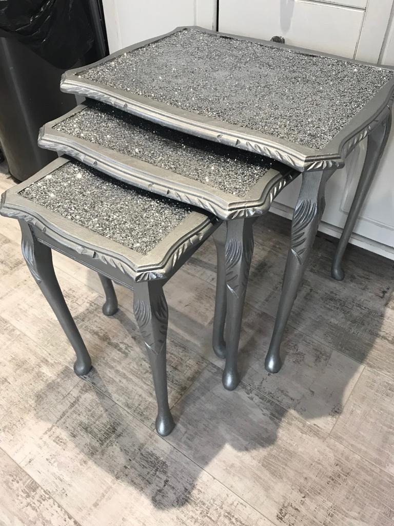 Silver glittery nest of tables with glass tops in Waterlooville