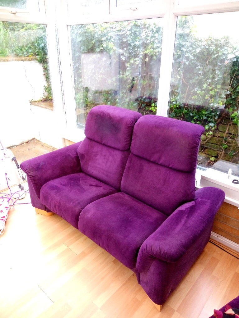 purple stressless fabric reclining sofa in WottonunderEdge