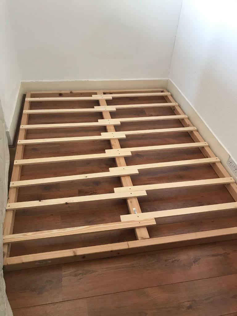 Queen size Bed frame (wood, Low on ground) in Reading, Berkshire