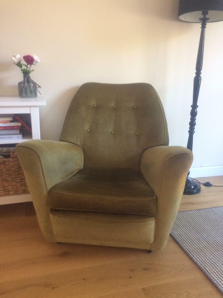 Green velvet chair armchair vintage retro in Farnborough, Hampshire