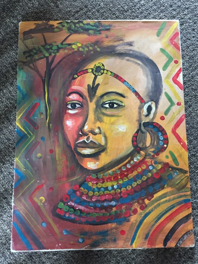 Genuine African Painting Kenya Tribe Framed 52cm by 71cm in Rugby