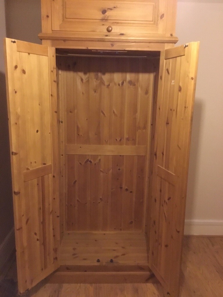 Pine Double Wardrobe With Top Box 221 Cm H X 93 5 Cm W Inc