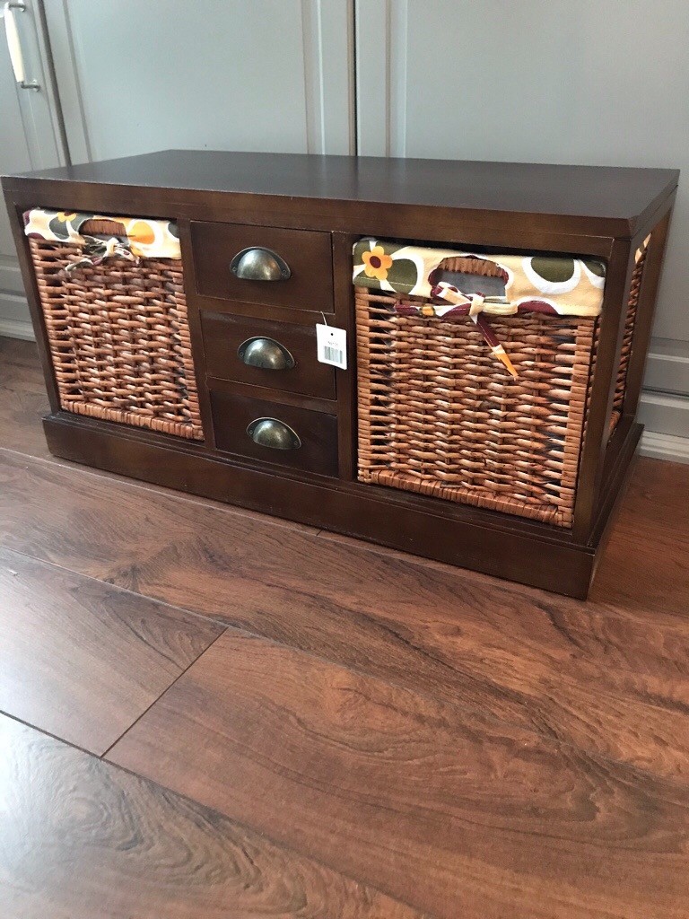 New Storage Bench Seat With Baskets And Drawers Dark Wood
