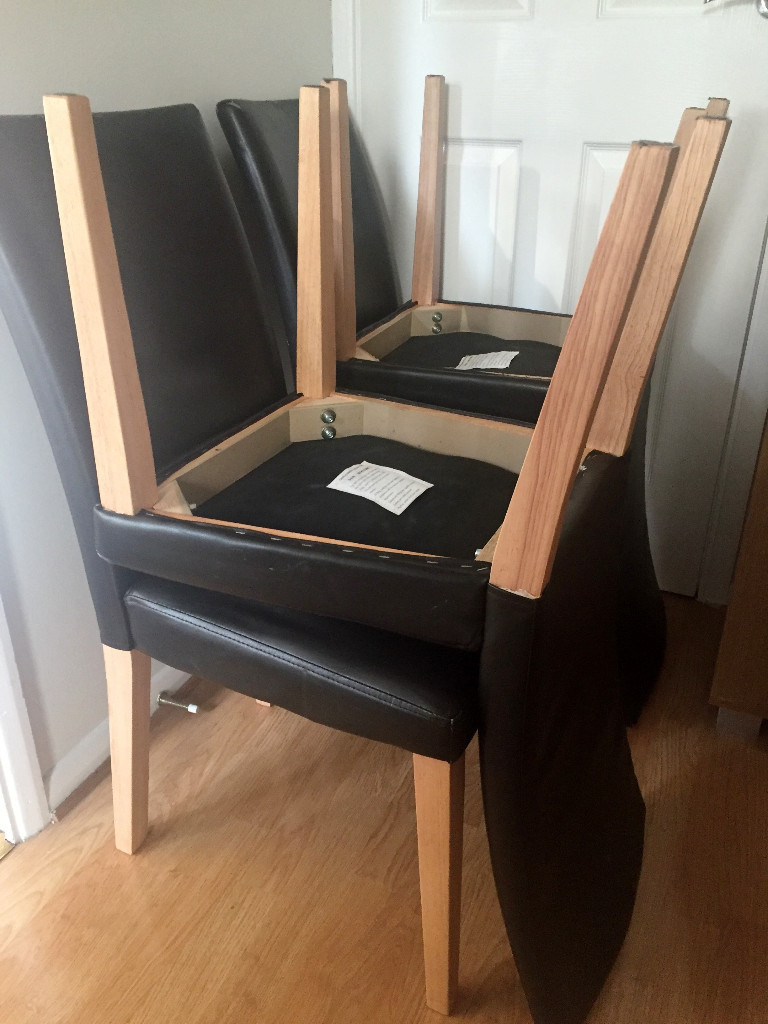 4 Brown faux leather dining chairs need recovering/repairs in