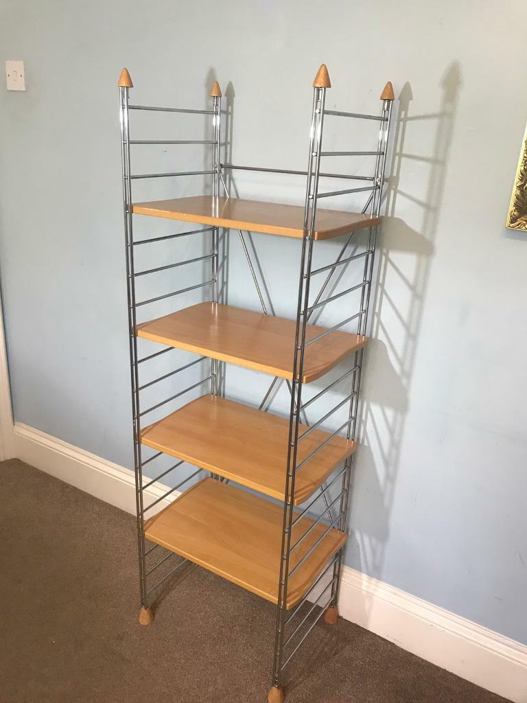 Versatile Shelving Unit 4 Adjustable Beech Shelves on Study Metal Frame