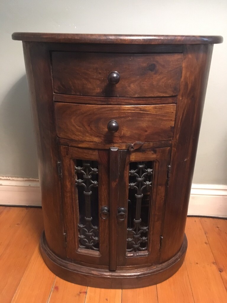 Jali Solid Sheesham Hardwood Oval 2 Door 2 Drawer Drum Chest