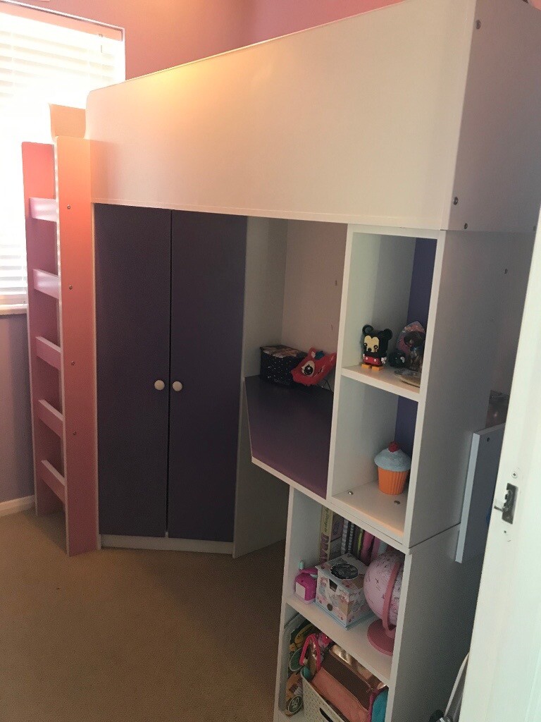Sold Girls High Sleeper Bed With Wardrobe Desk And Shelf Unit
