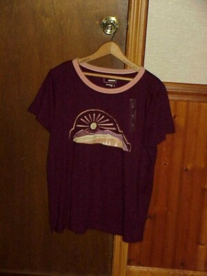 Women's Sonoma Sunset ''Ringer Tee'' Shirt Crew Neck New Tag Sz L Embroidered