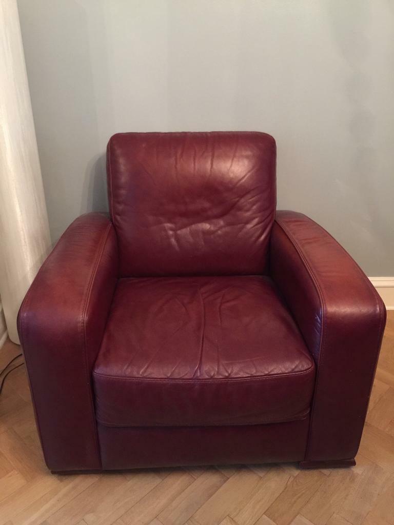 Burgundy real leather arm chair | in Peterculter, Aberdeen | Gumtree