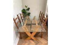 Glass table with oak frame