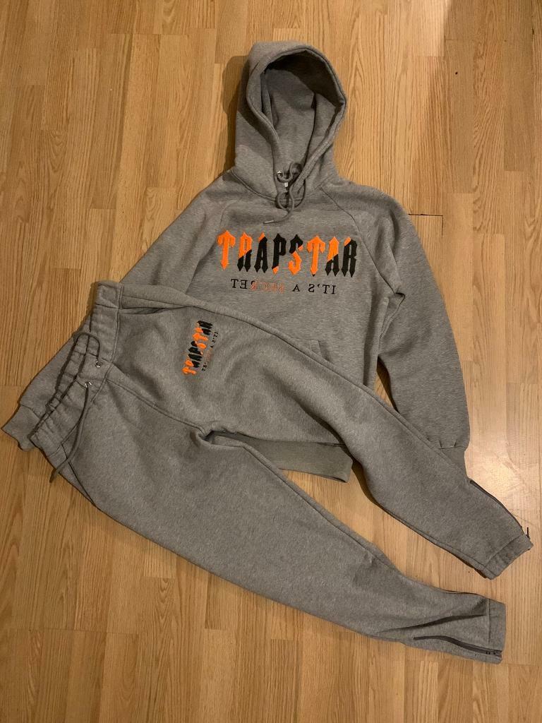 Trapstar Chenille Decoded Hooded Orange and Grey Trapstar Tracksuit