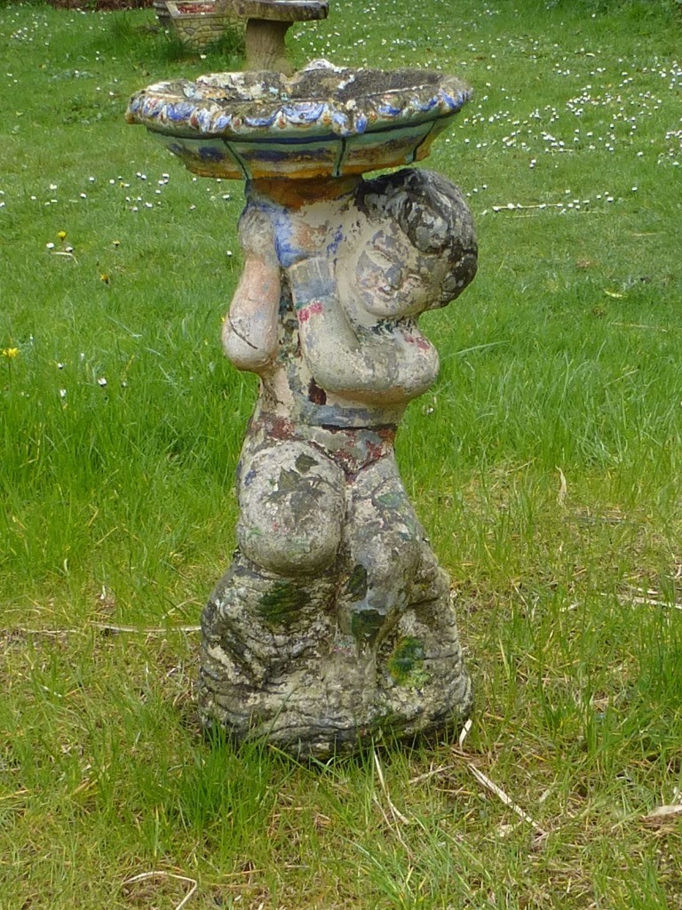 Vintage Hand Painted Cherub Bird Bath 58cm Tall Garden Ornament Statue in Redruth, Cornwall