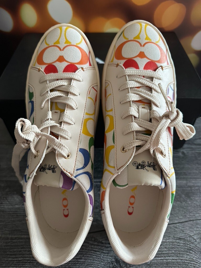 COACH White Multicolor SIG C CLIP Low Top Sneaker C1865 US