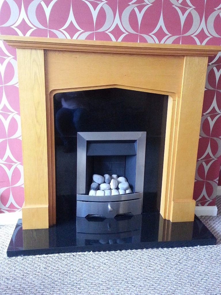 gas fire and surround for sale black marble back in Little Lever