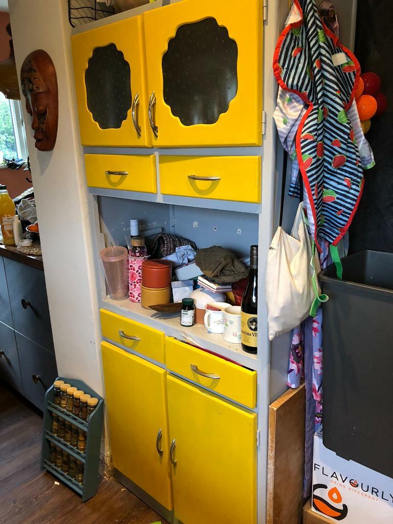 Vintage 50s pantry cupboard Upcycled grey yellow kitchen