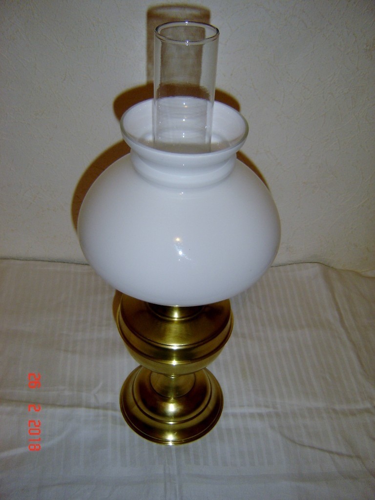 Vintage Brass Duplex Paraffin/Oil Lamp double wick With White Glass