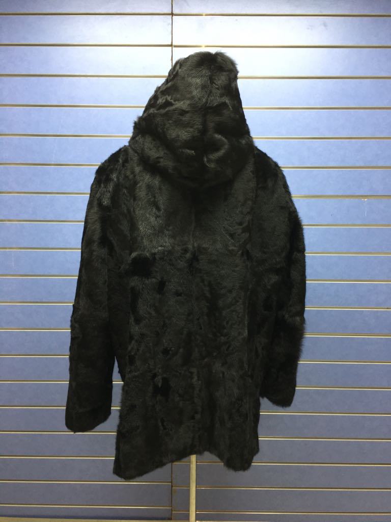 Pre-owned Fenzo Furs Luxury Full Skin Black Lamb Astrackhan Fur Men Coat Real Fur Jacket Black Hooded