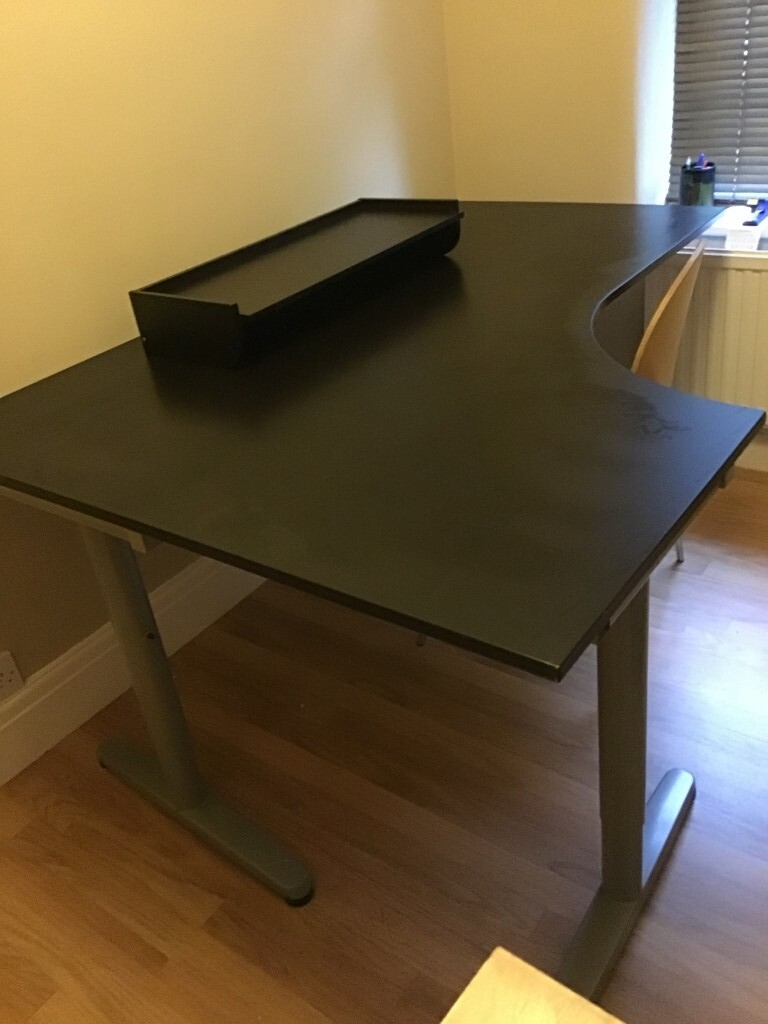 Ikea large black corner desk with monitor stand in AshtononRibble
