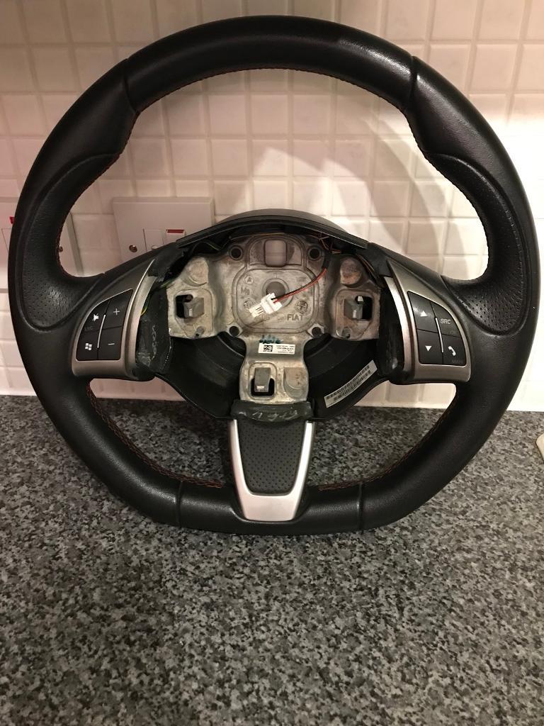 Abarth / Fiat 500 Flat Bottomed Leather Steering Wheel ...